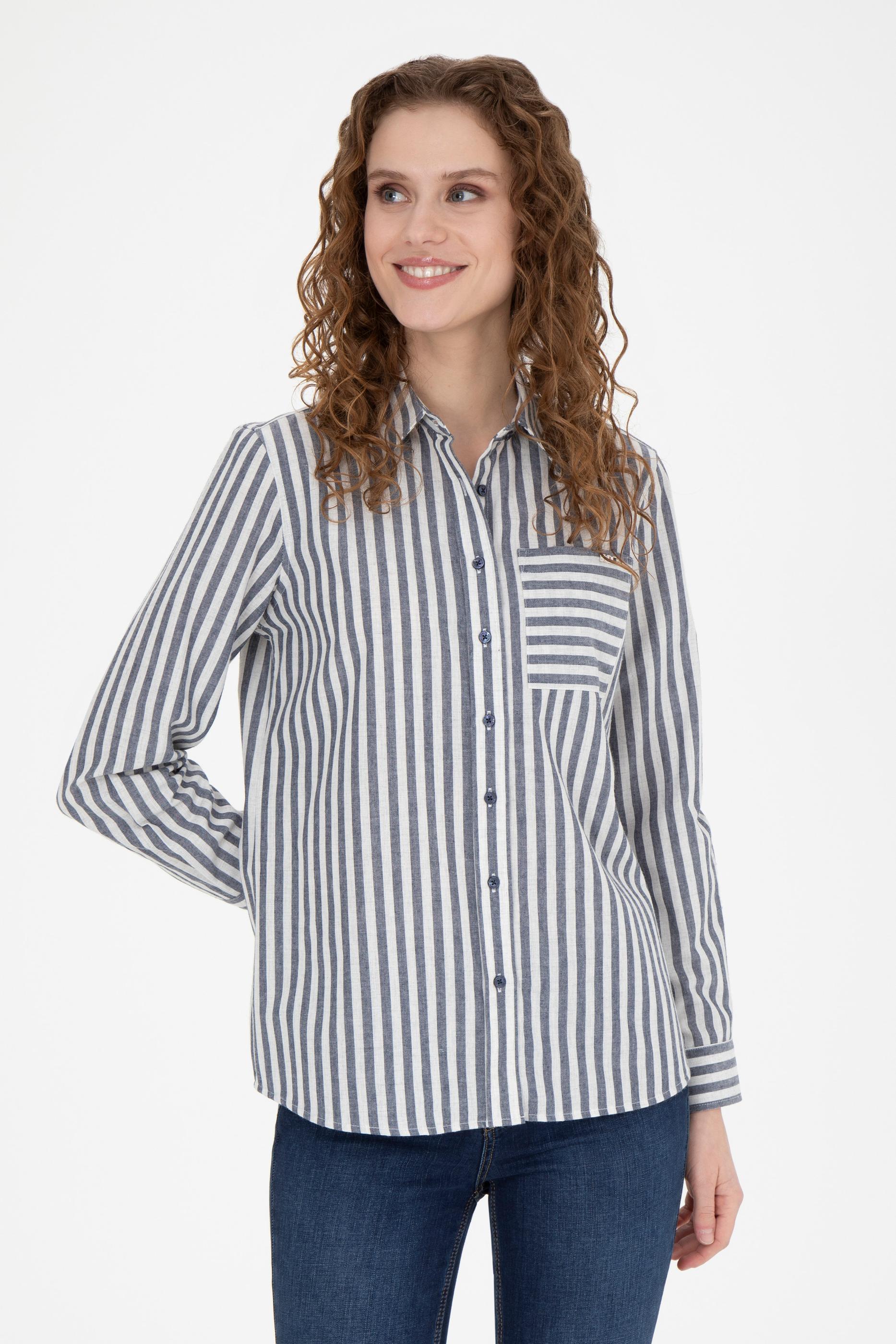 Kadın Lacivert Uzun Kollu Gömlek