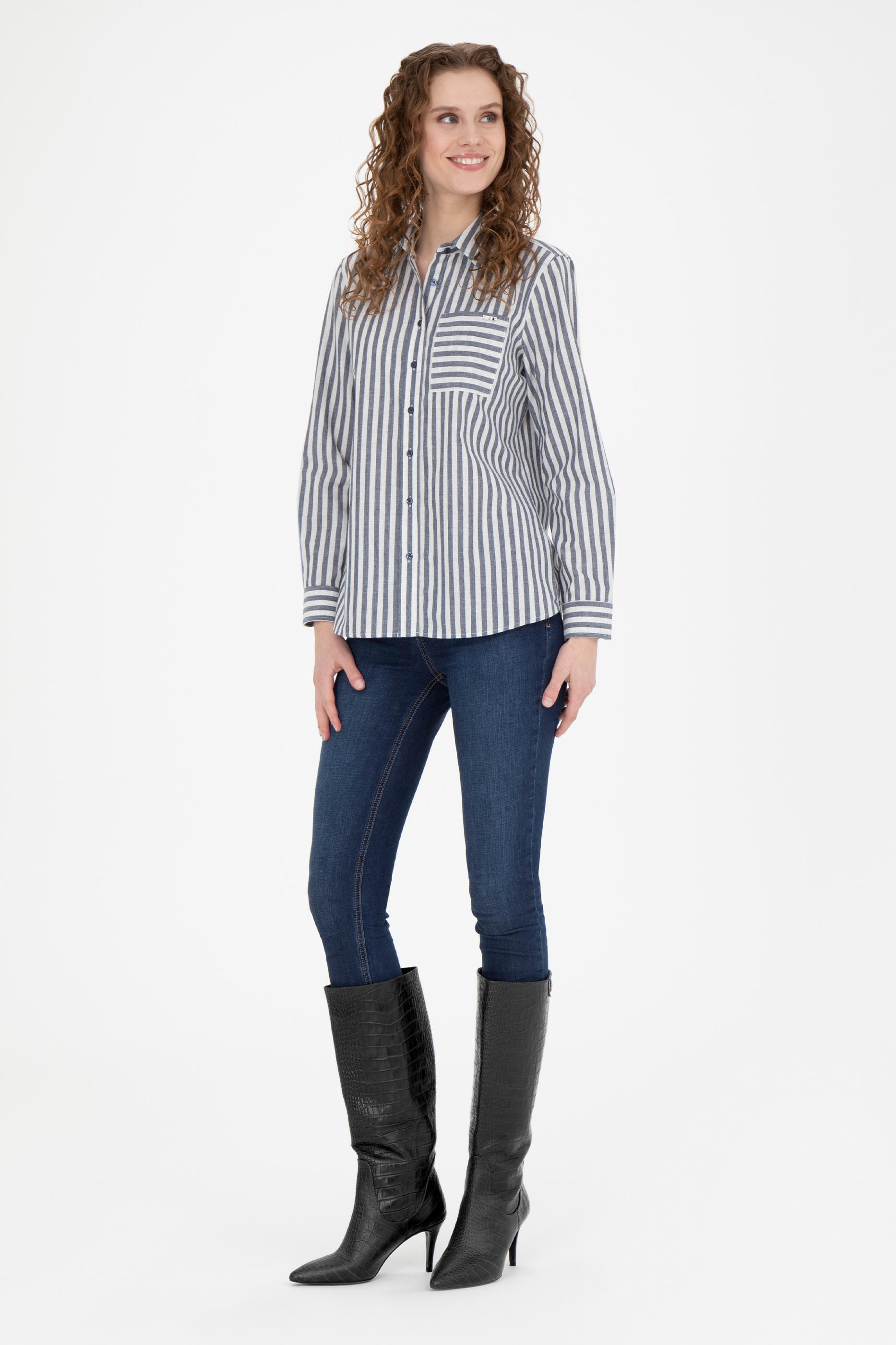 Kadın Lacivert Uzun Kollu Gömlek