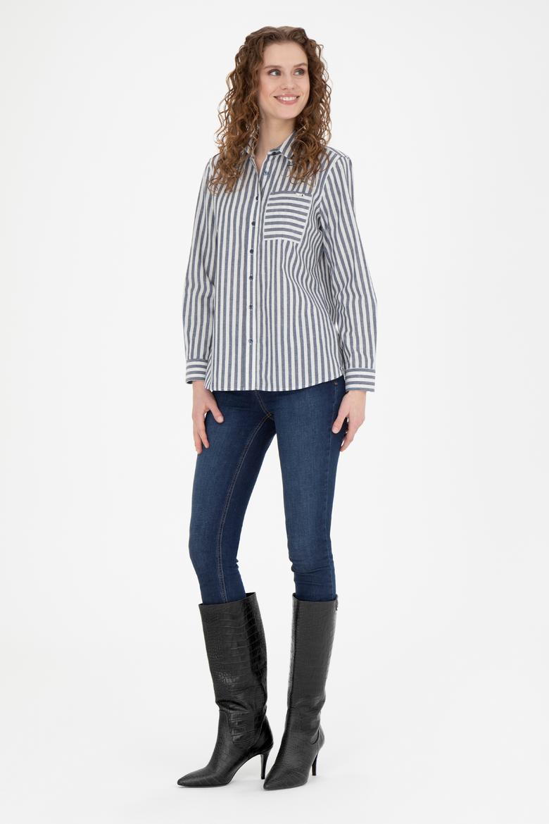 Kadın Lacivert Uzun Kollu Gömlek - 50254660020