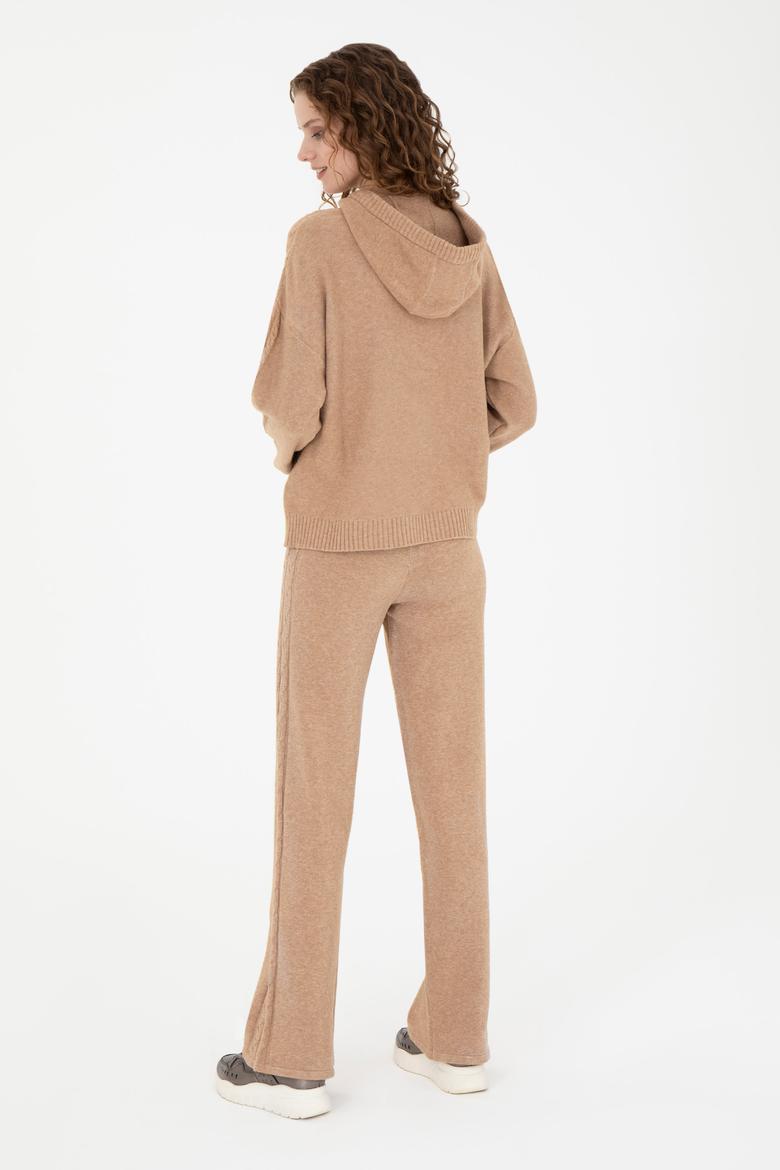Kadın Kum Melanj Loose Fit Triko Pantolon - 50277073014