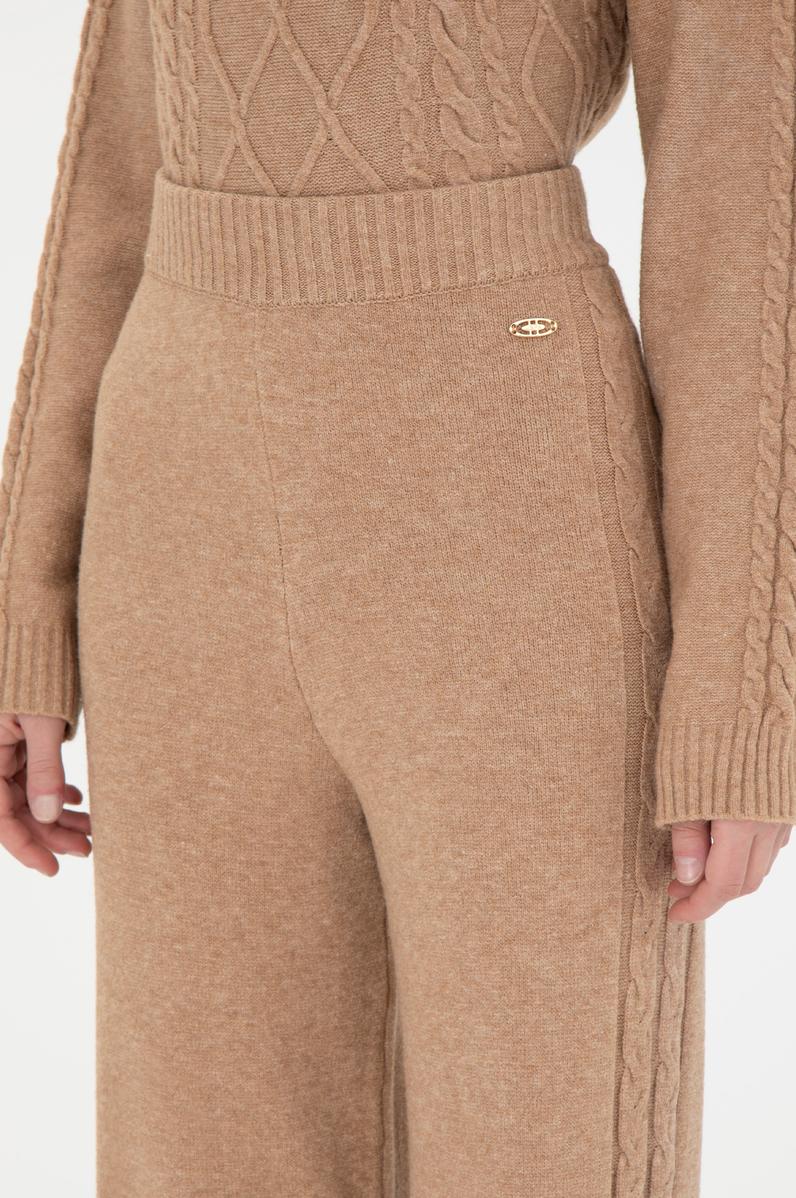 Kadın Kum Melanj Loose Fit Triko Pantolon