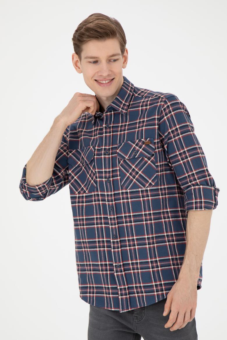 Erkek İndigo Uzun Kollu Gömlek