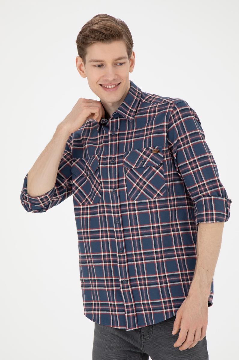 Erkek İndigo Uzun Kollu Gömlek