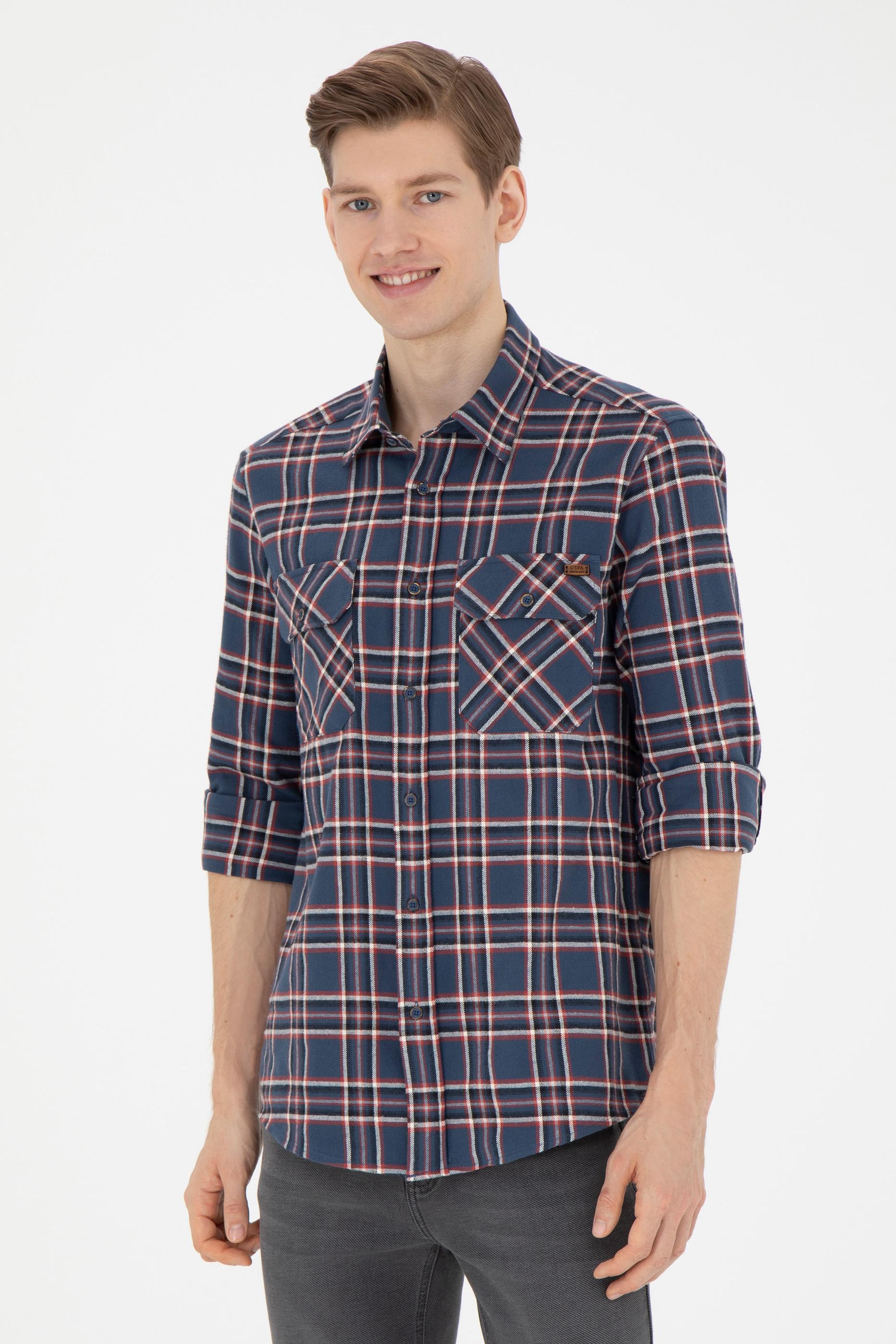 Erkek İndigo Uzun Kollu Gömlek