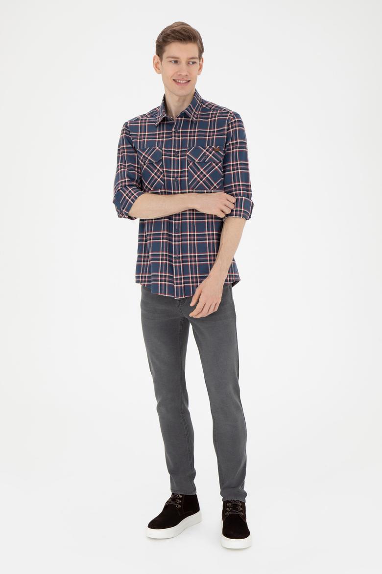 Erkek İndigo Uzun Kollu Gömlek - 50272508027