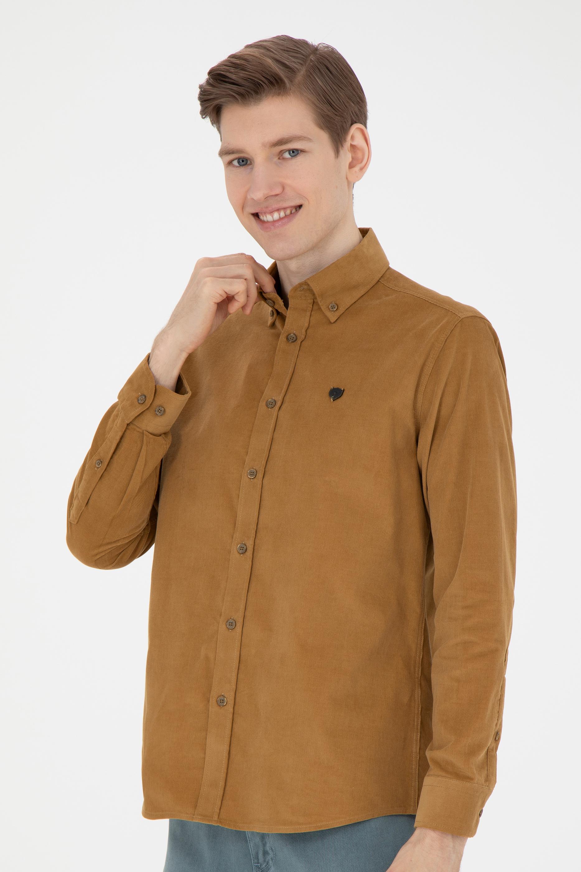 Erkek Açık Haki Uzun Kollu Gömlek