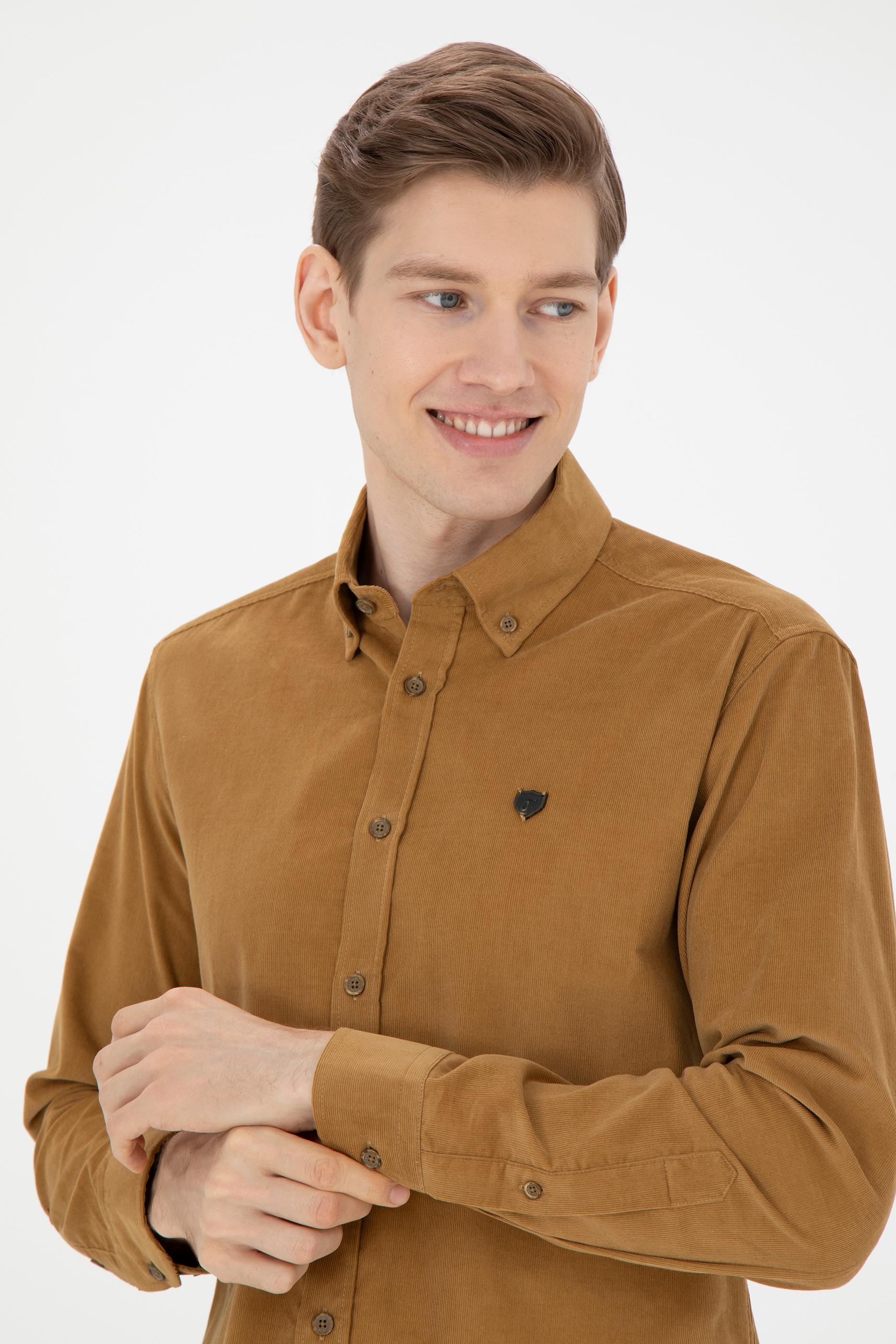 Erkek Açık Haki Uzun Kollu Gömlek