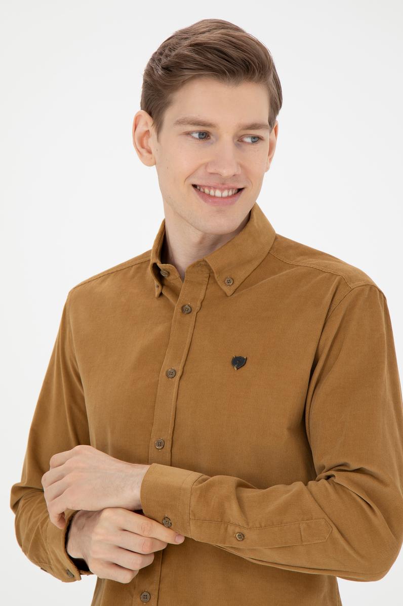 Erkek Açık Haki Uzun Kollu Gömlek