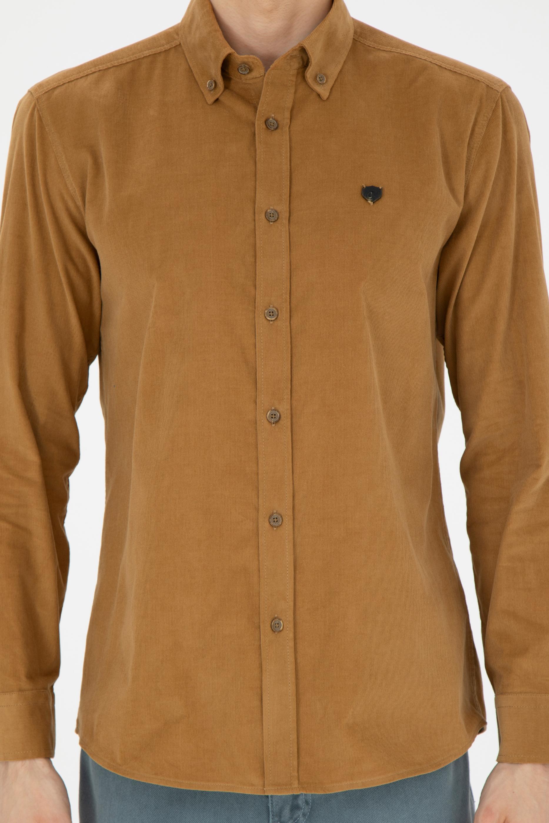 Erkek Açık Haki Uzun Kollu Gömlek