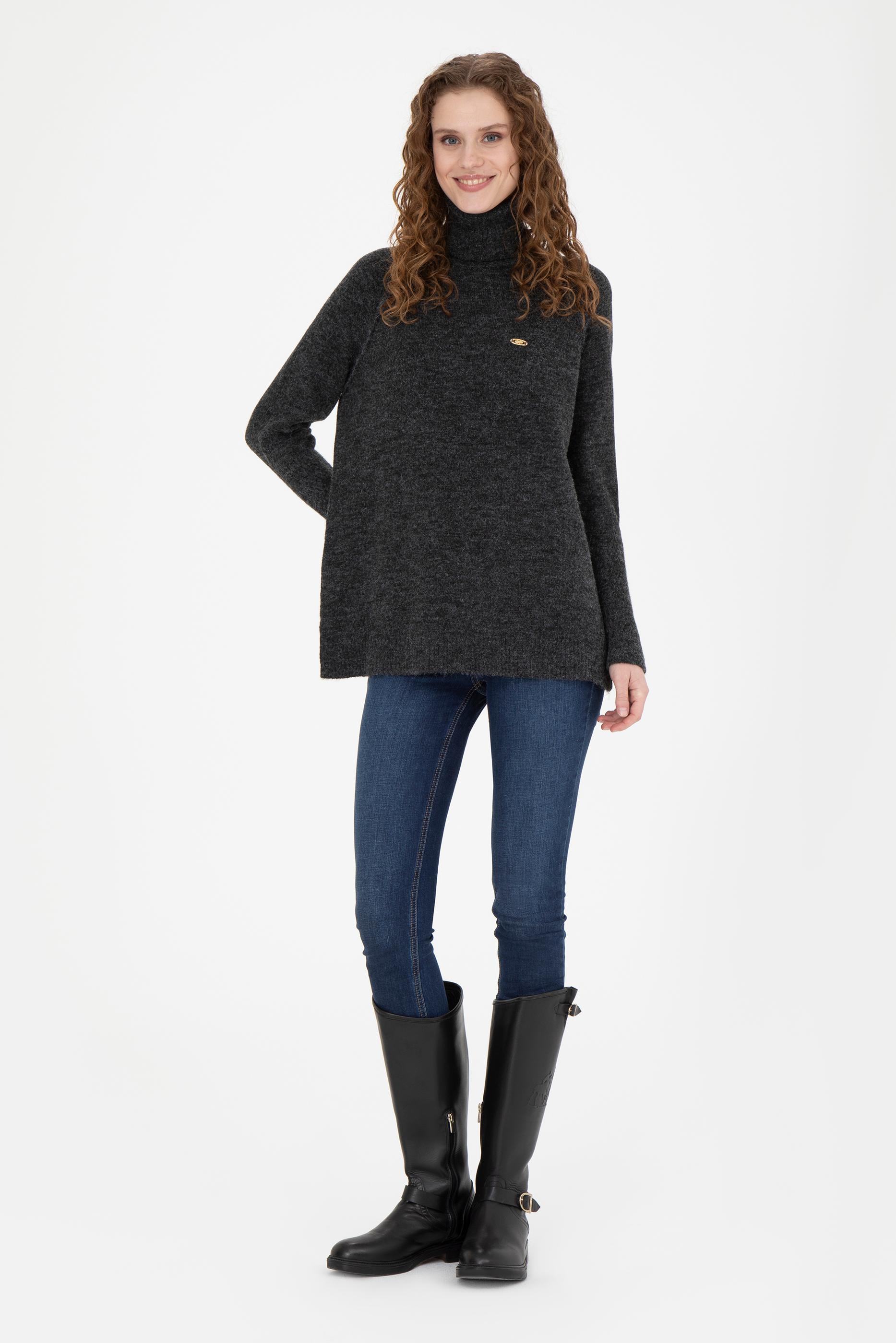 Kadın Antrasit Melanj Kazak