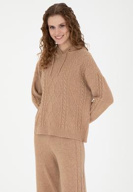 Kadın Kum Melanj Kapüşonlu Kazak - 50270449005