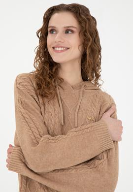 Kadın Kum Melanj Kapüşonlu Kazak - 50270449005