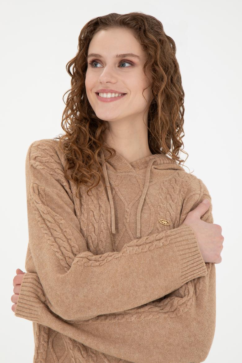 Kadın Kum Melanj Kapüşonlu Kazak - 50270449005