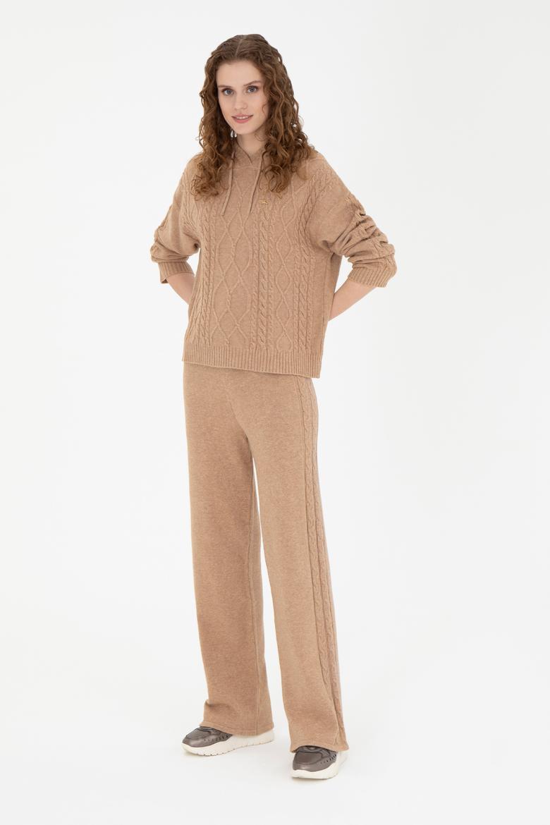 Kadın Kum Melanj Kapüşonlu Kazak - 50270449005