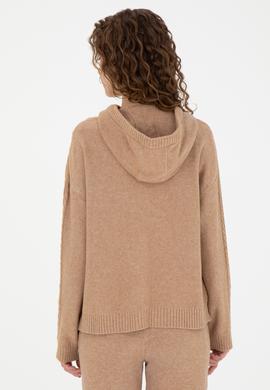 Kadın Kum Melanj Kapüşonlu Kazak - 50270449005