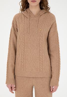 Kadın Kum Melanj Kapüşonlu Kazak - 50270449005