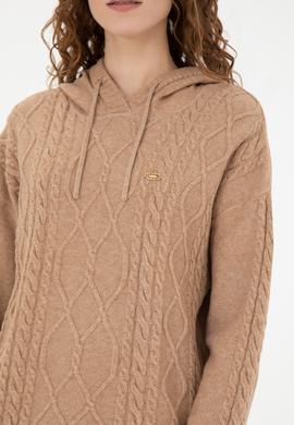 Kadın Kum Melanj Kapüşonlu Kazak - 50270449005