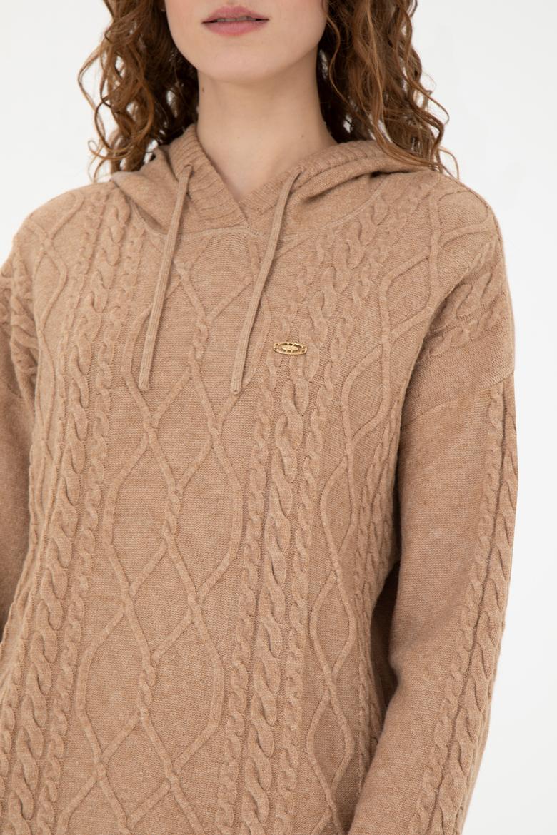 Kadın Kum Melanj Kapüşonlu Kazak - 50270449005