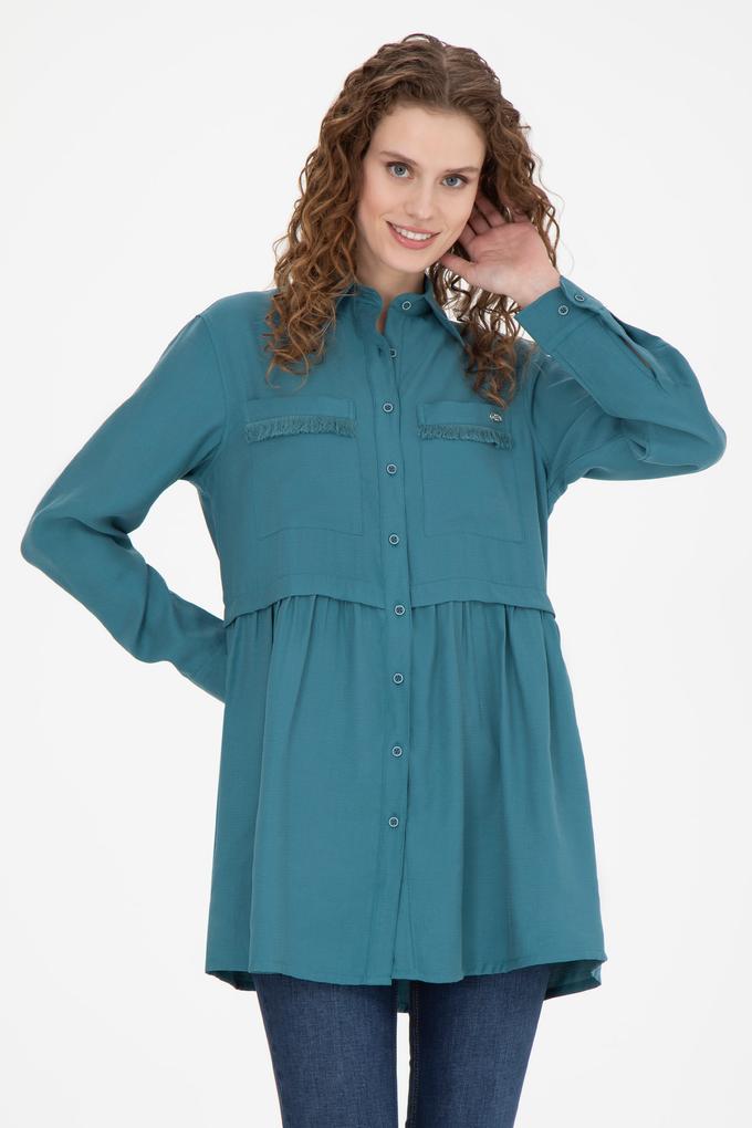 Kadın Petrol Uzun Kollu Gömlek