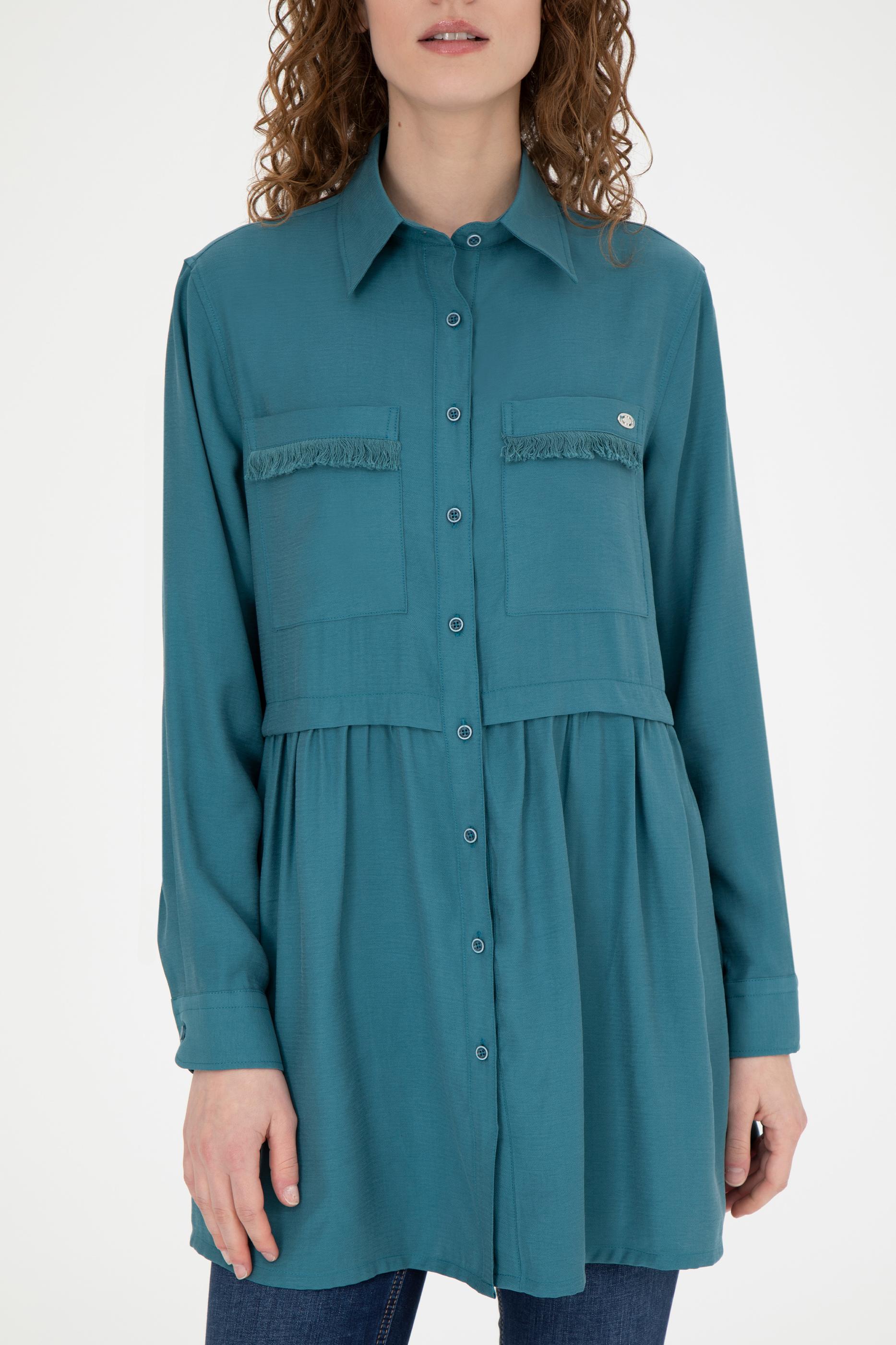 Kadın Petrol Uzun Kollu Gömlek