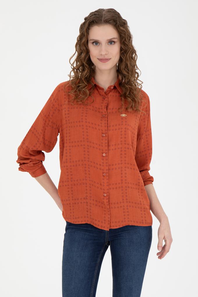 Kadın Kiremit Uzun Kollu Gömlek