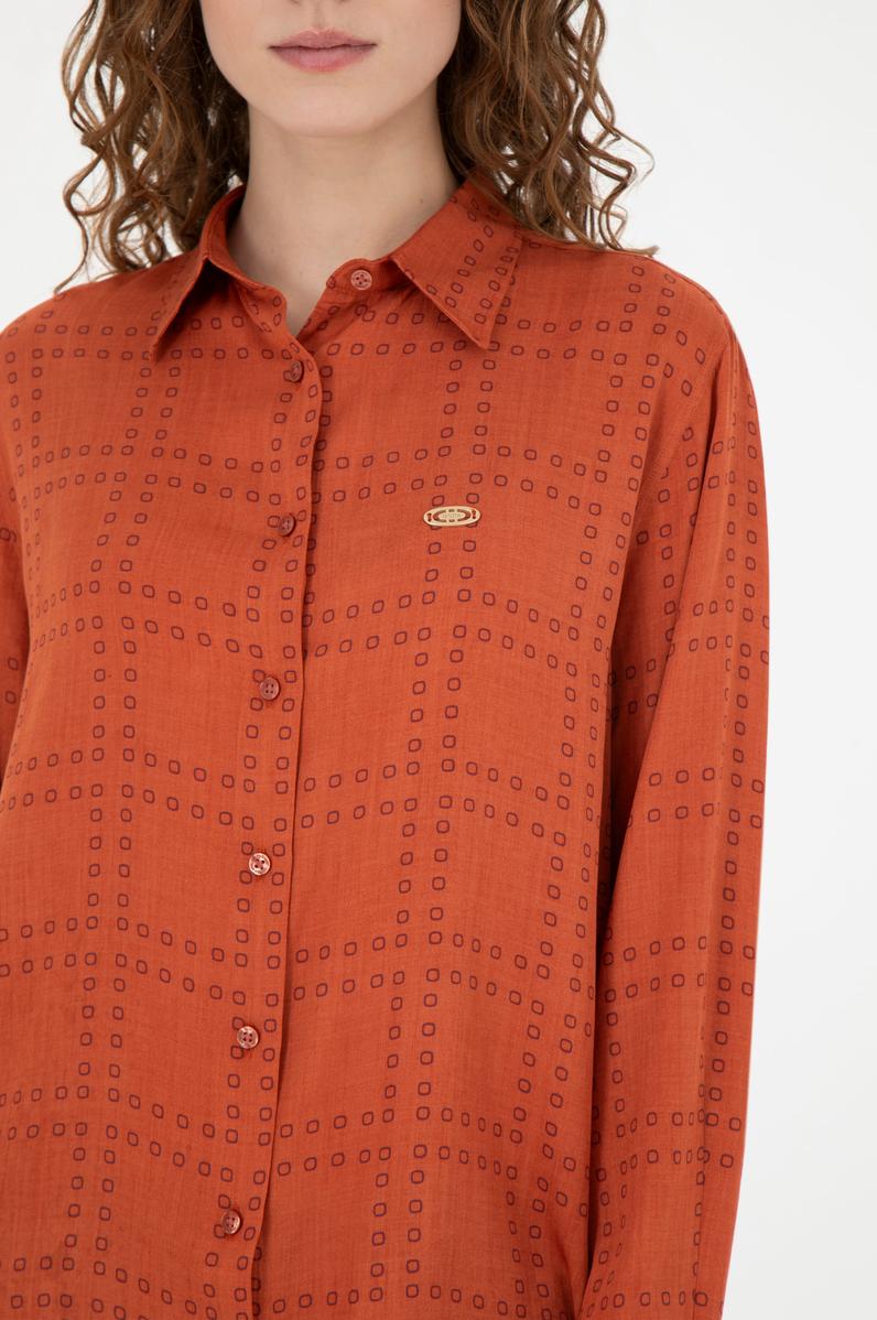 Kadın Kiremit Uzun Kollu Gömlek