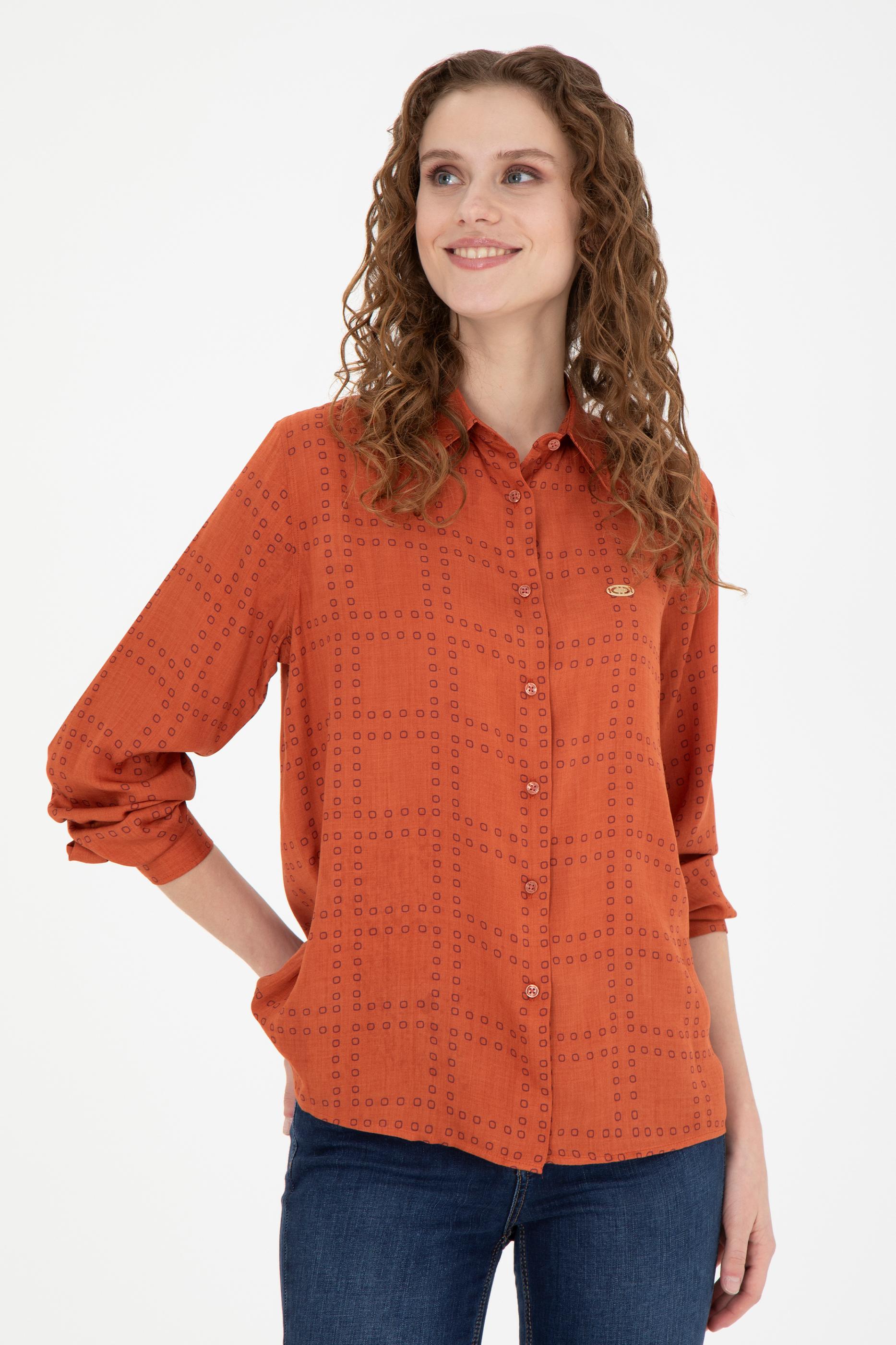 Kadın Kiremit Uzun Kollu Gömlek