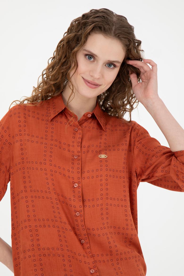 Kadın Kiremit Uzun Kollu Gömlek - 50272837031