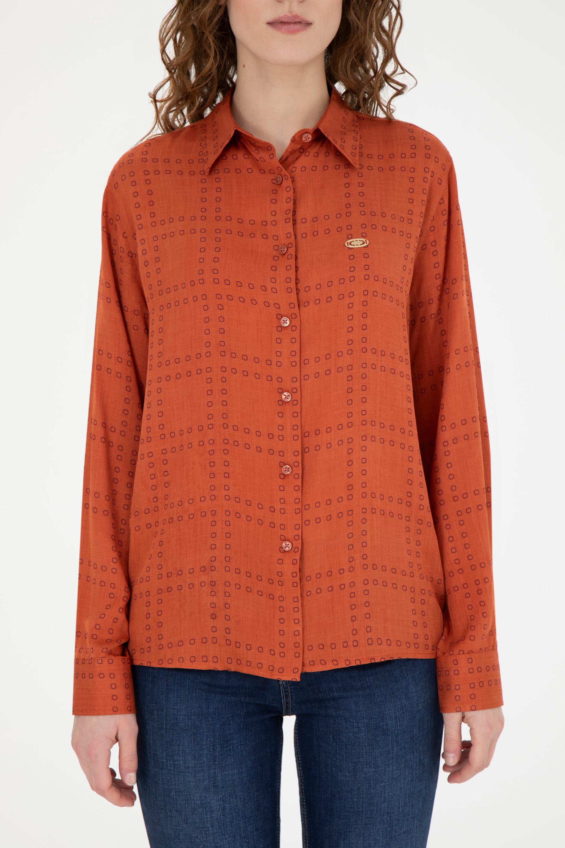 Kadın Kiremit Uzun Kollu Gömlek