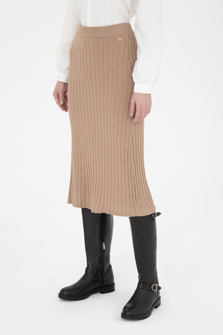 Kadın Kum Melanj Midi Boy Triko Etek - 50270462020