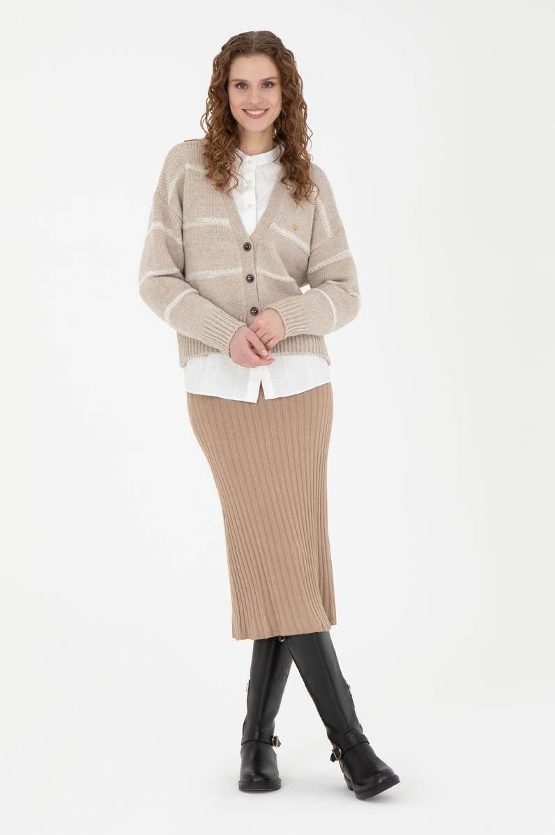 Kadın Kum Melanj Midi Boy Triko Etek