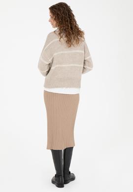 Kadın Kum Melanj Midi Boy Triko Etek - 50270462020