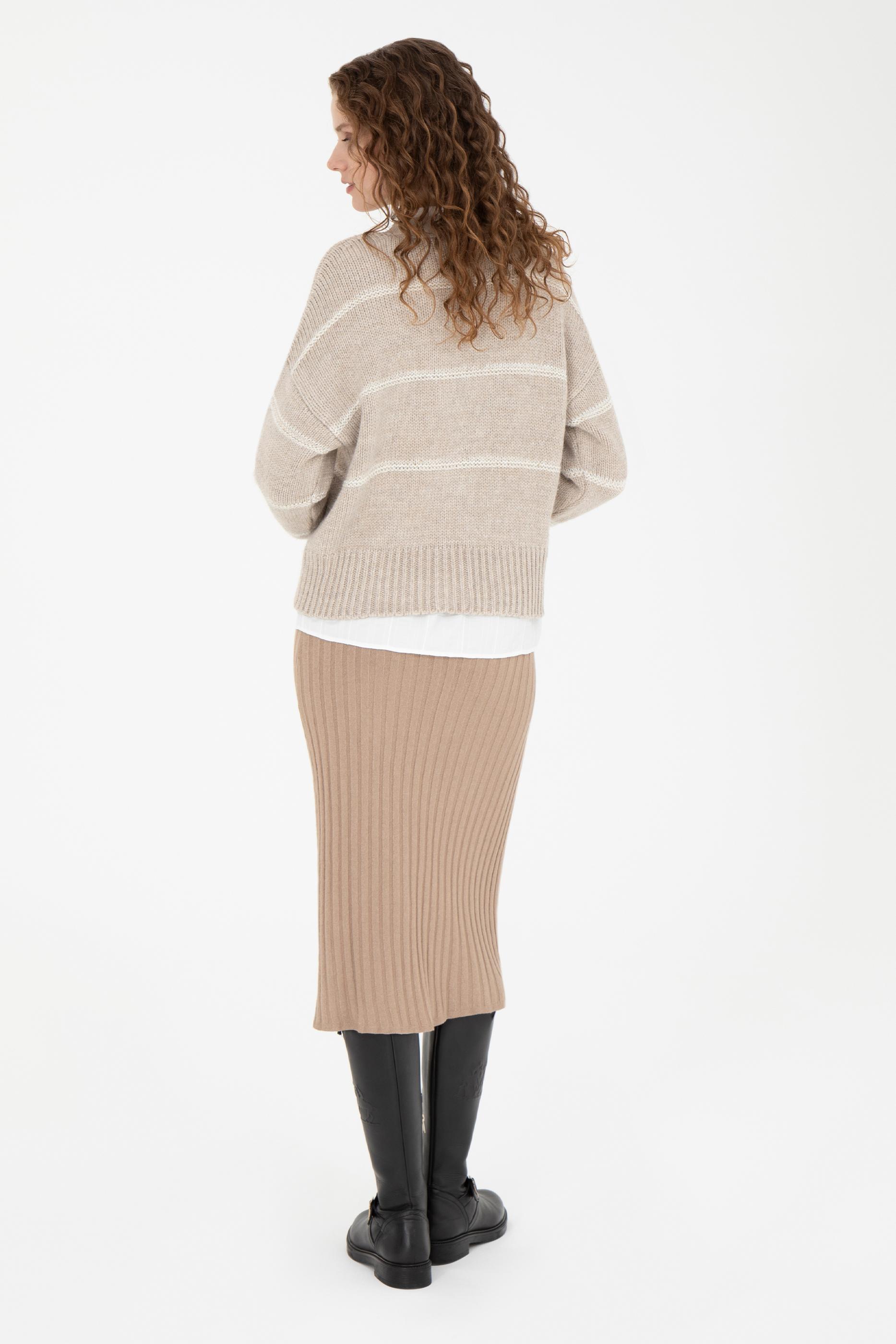 Kadın Kum Melanj Midi Boy Triko Etek