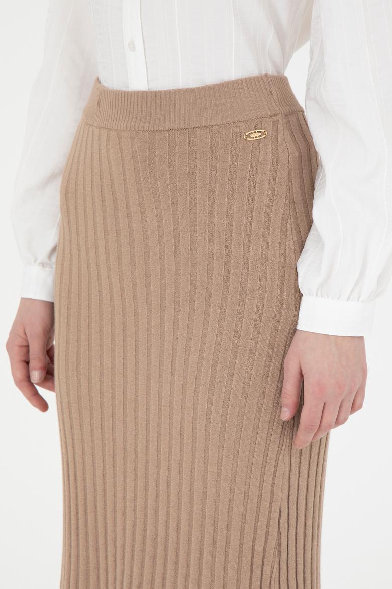 Kadın Kum Melanj Midi Boy Triko Etek - 50270462020