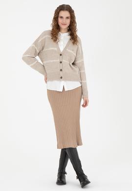 Kadın Kum Melanj Midi Boy Triko Etek - 50270462020