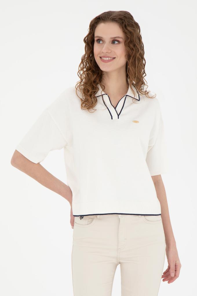 Kadın Krem V Yaka Kazak