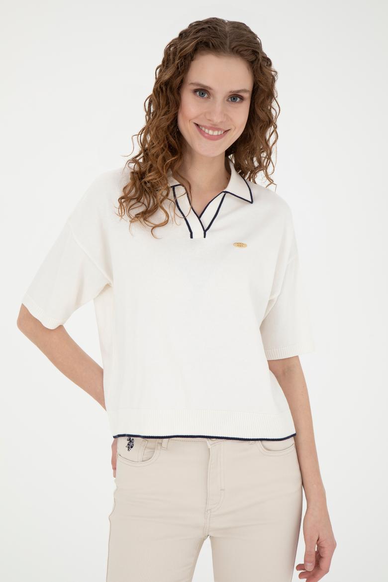 Kadın Krem V Yaka Kazak - 50289217011