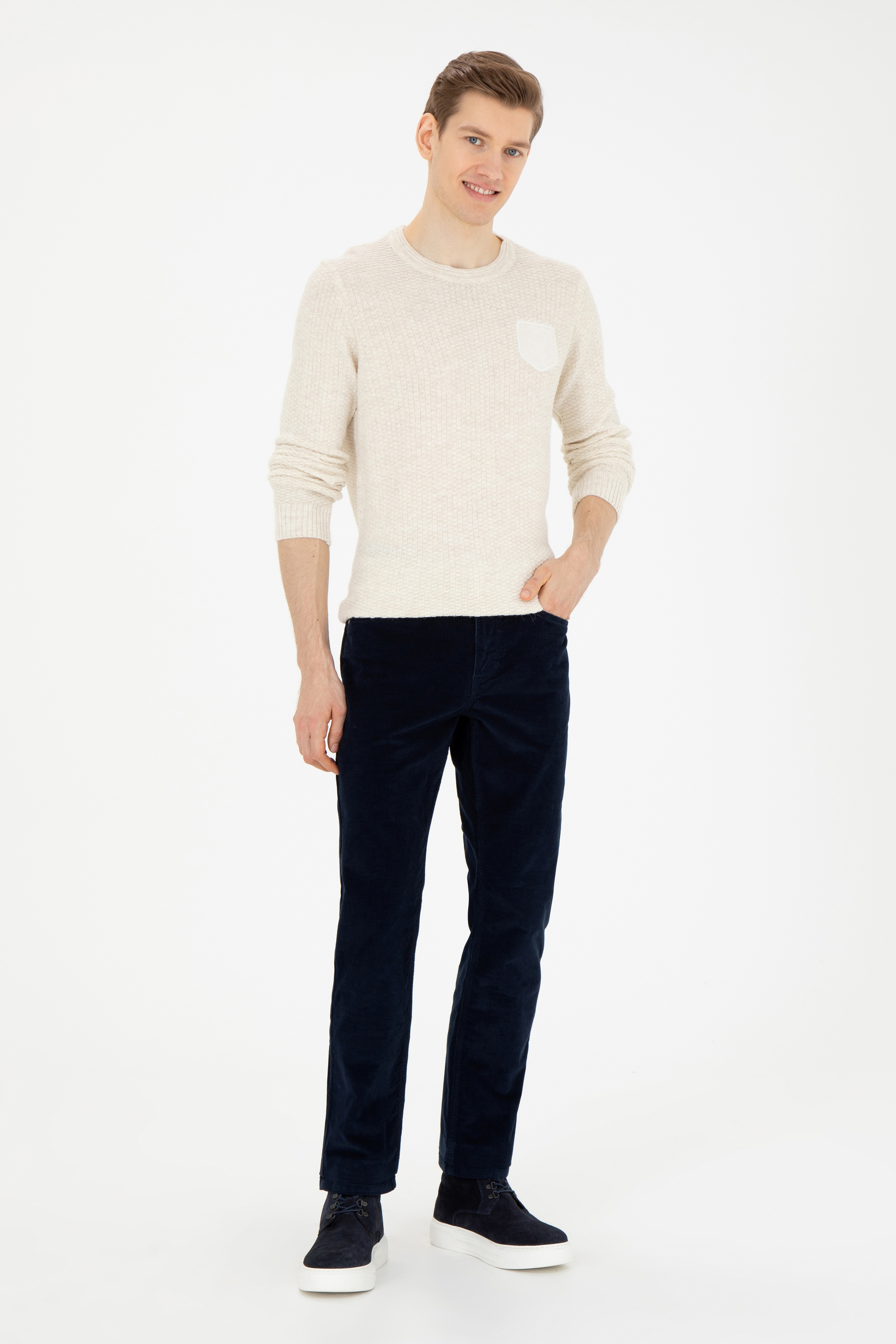 Erkek Regular Fit Lacivert Kanvas Pantolon