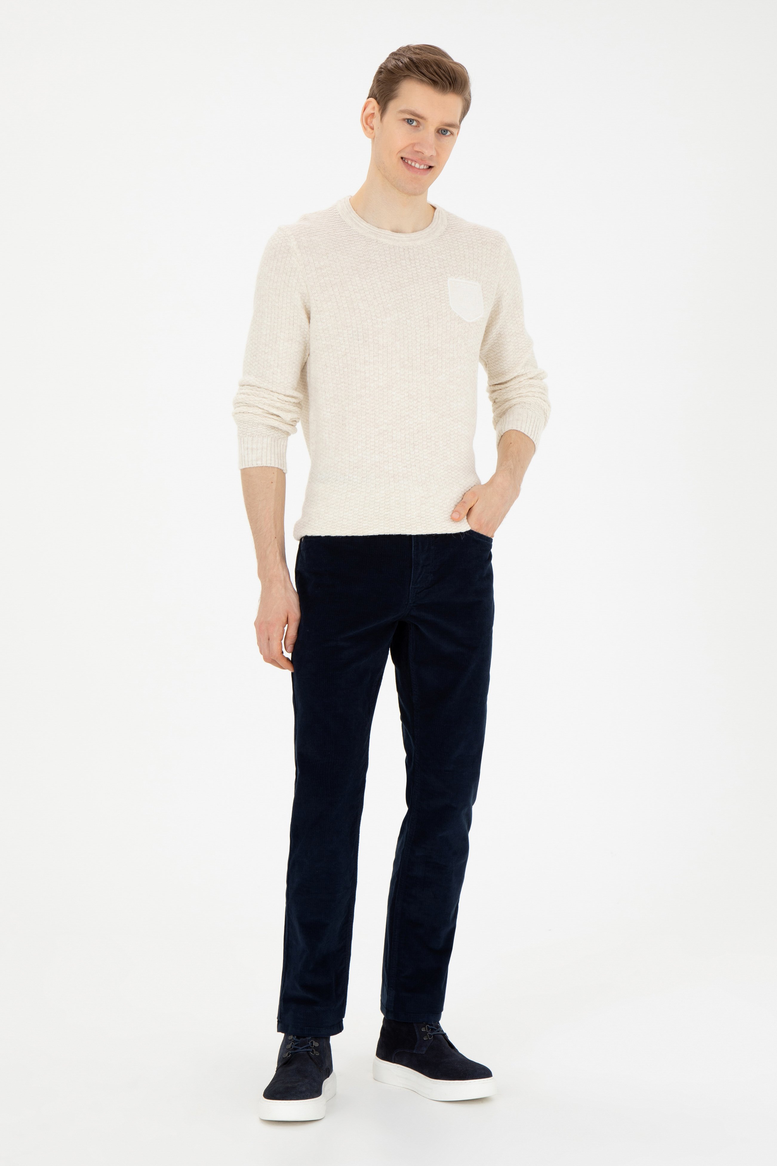 Erkek Regular Fit Lacivert Kanvas Pantolon