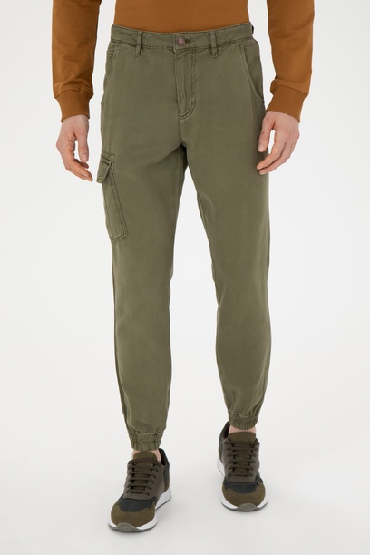 Erkek Jogger Fit Haki Kanvas Pantolon
