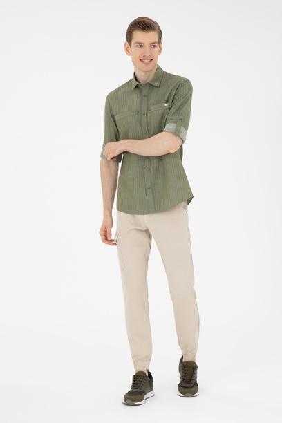 Erkek Jogger Fit Bej Kanvas Pantolon