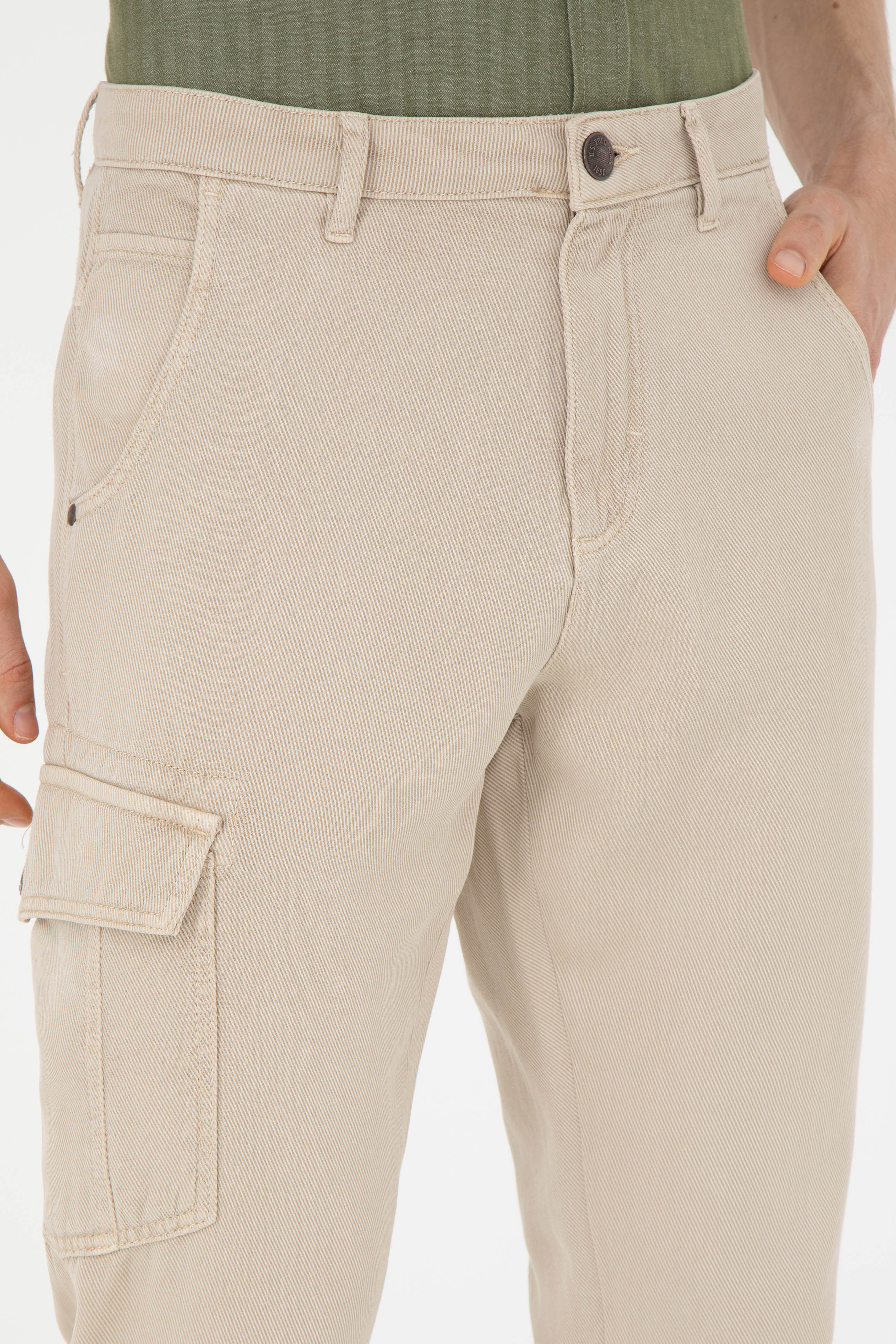 Erkek Jogger Fit Bej Kanvas Pantolon - Image 5