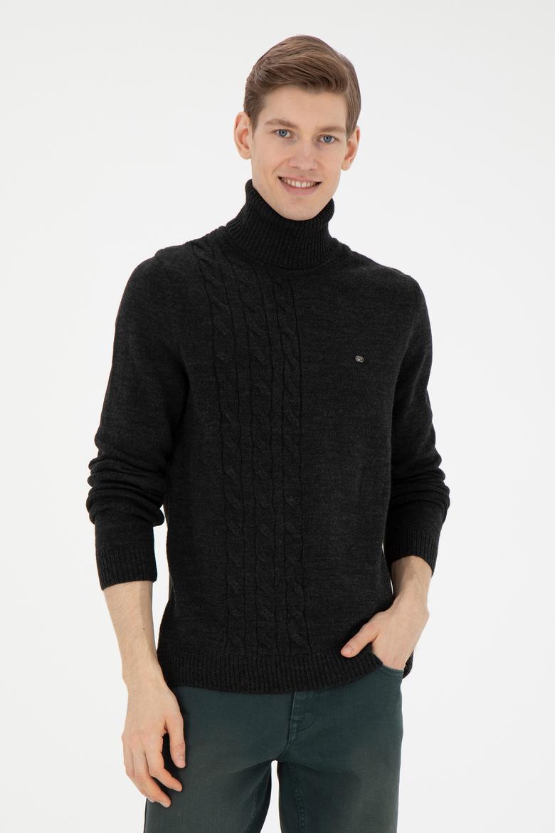 Erkek Antrasit Melanj Boğazlı Kazak - 50270982015