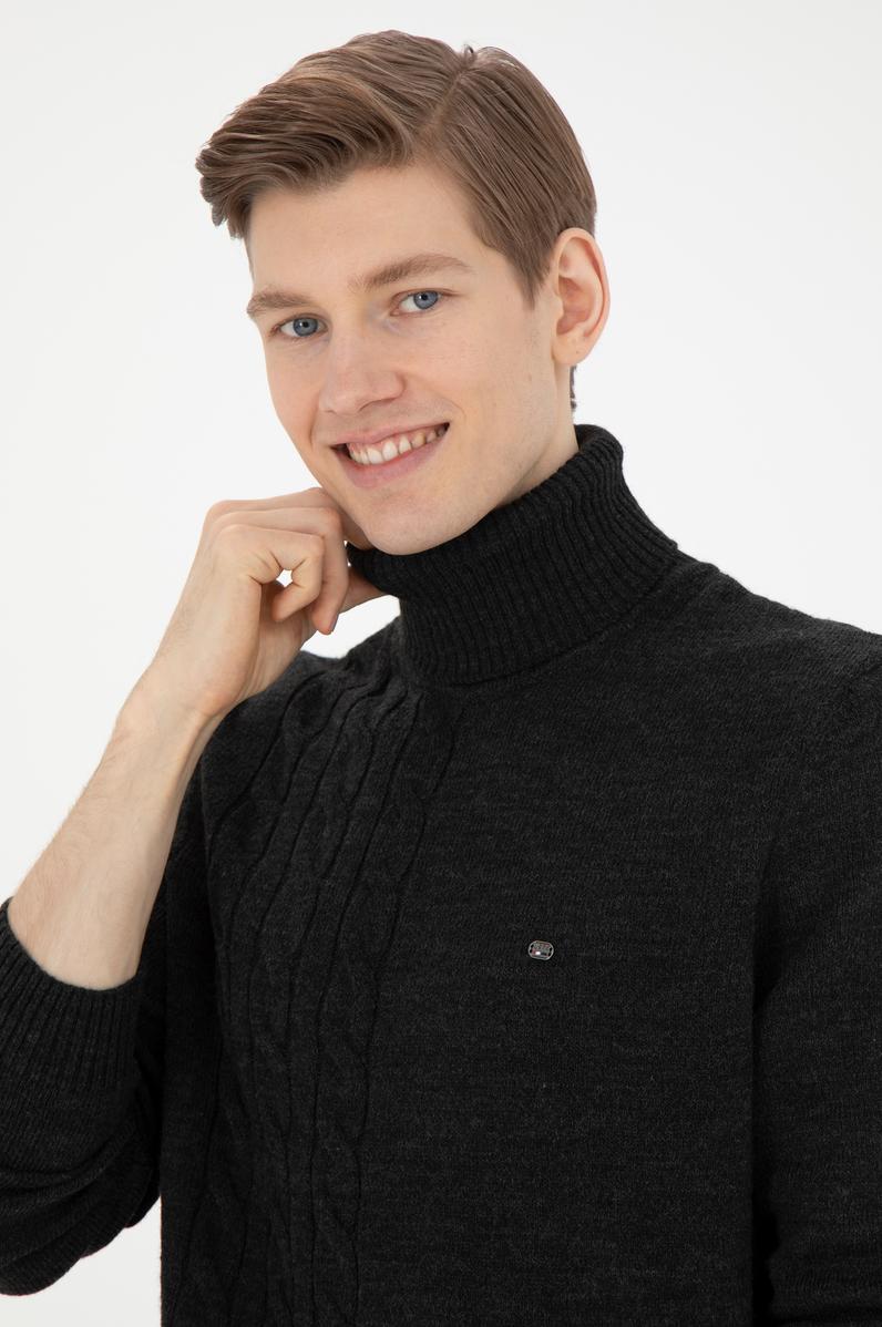 Erkek Antrasit Melanj Boğazlı Kazak