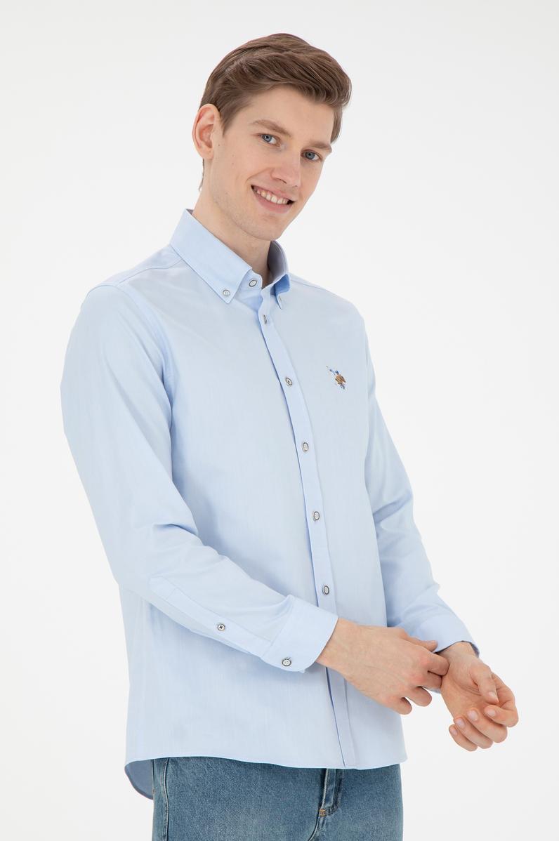 Erkek Açık Mavi Uzun Kollu Basic Gömlek