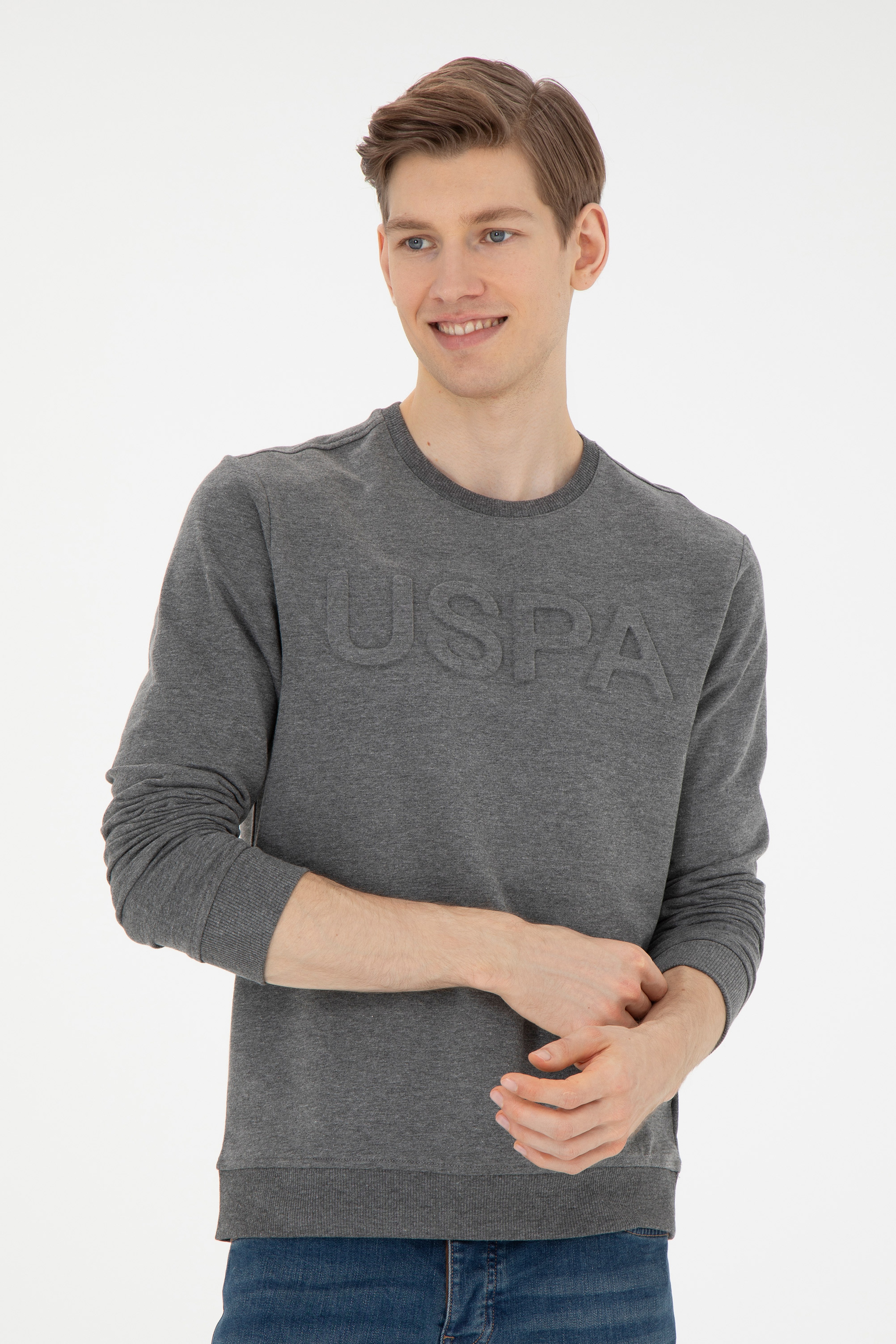 Erkek Antrasit Melanj Basic Sweatshirt