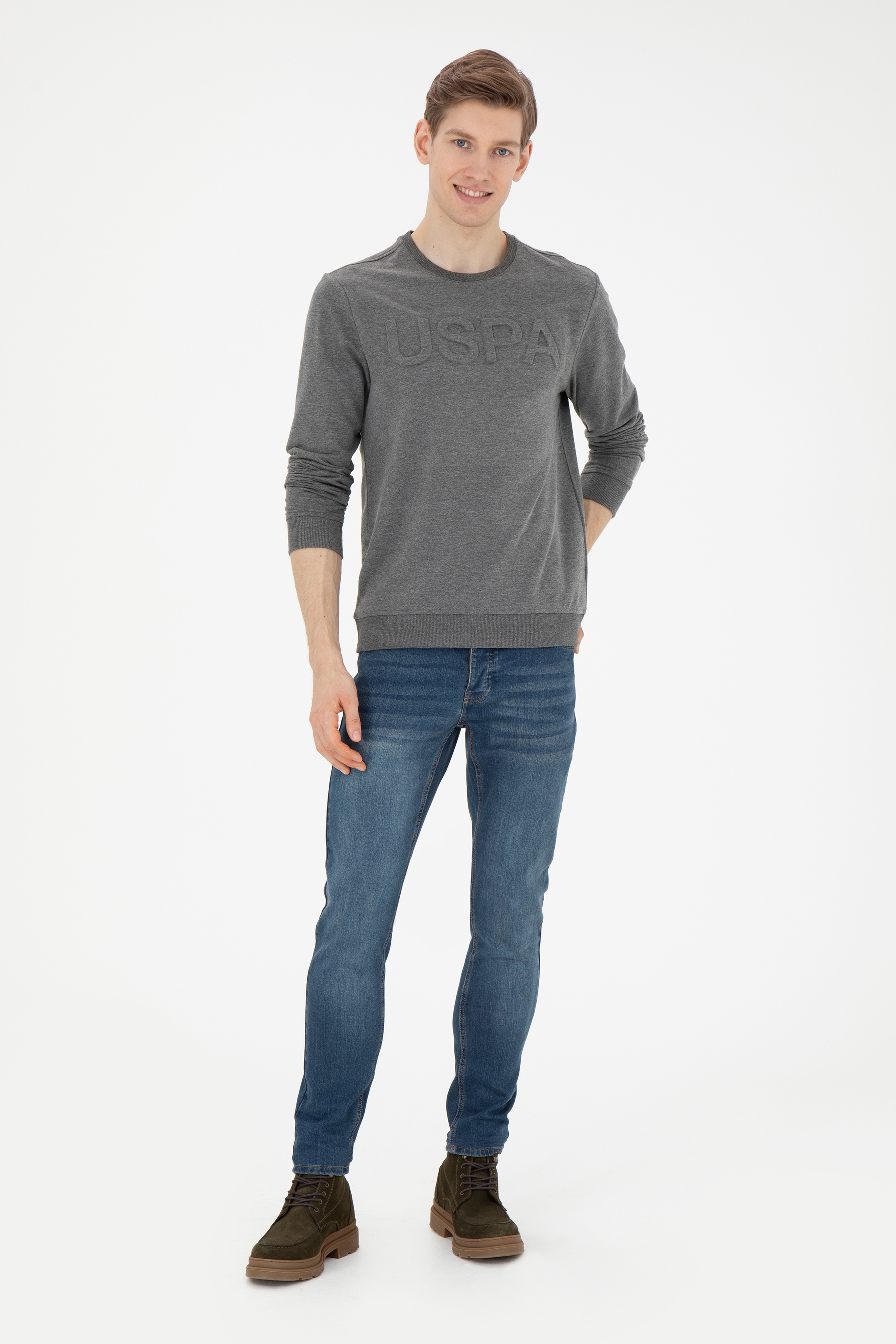 Erkek Antrasit Melanj Basic Sweatshirt - Image 4