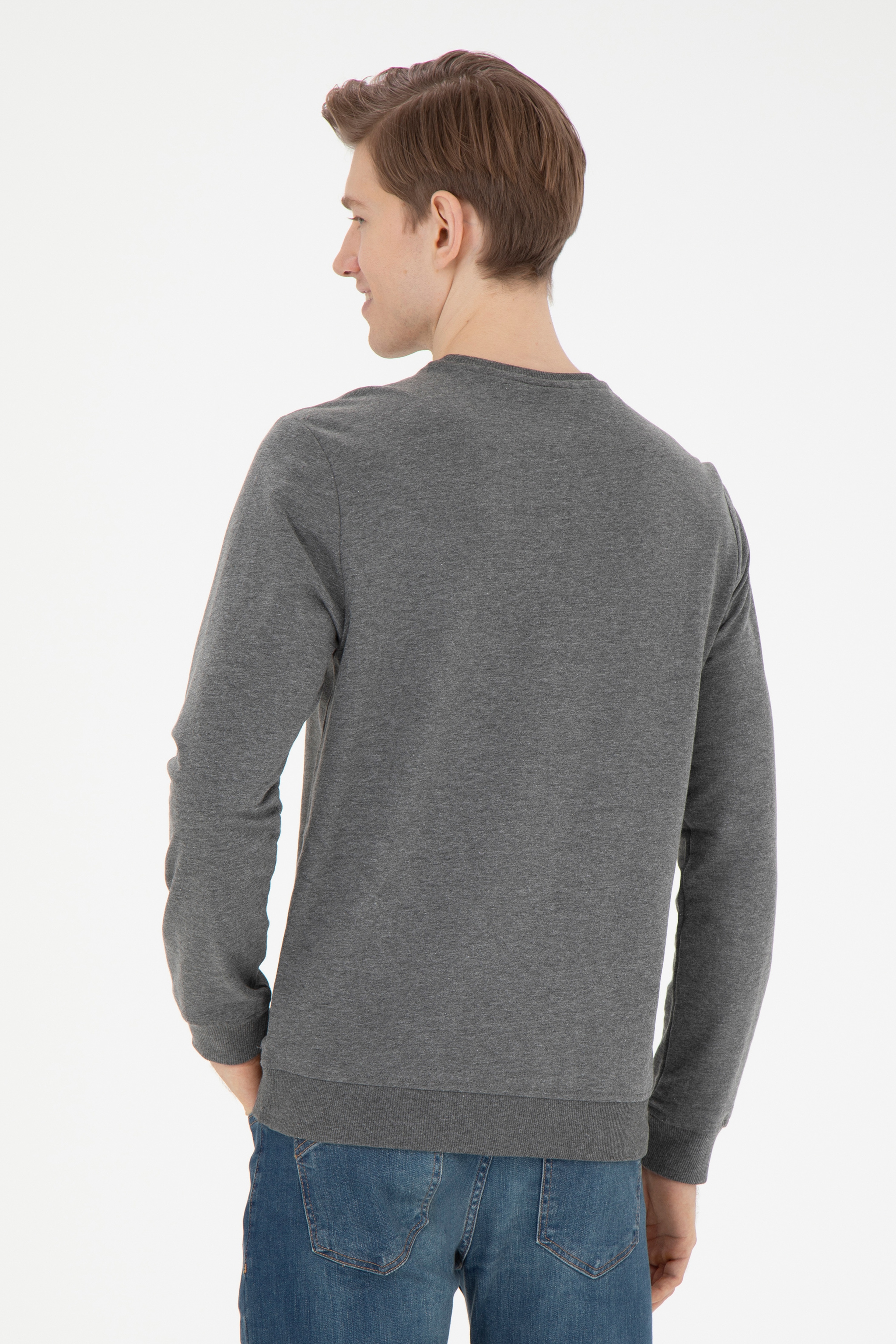 Erkek Antrasit Melanj Basic Sweatshirt - Image 5