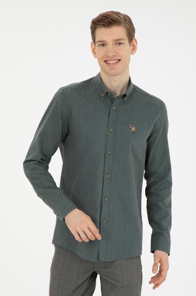 Erkek Yeşil Uzun Kollu Basic Gömlek