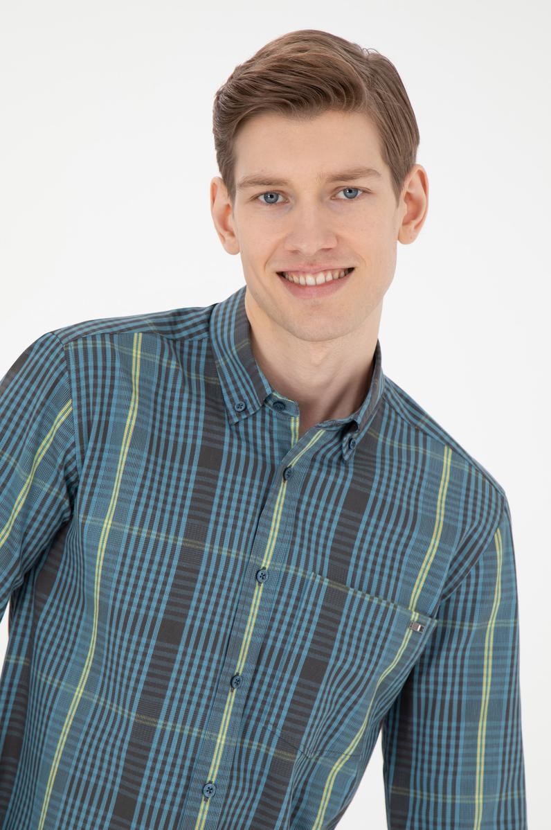 Erkek Petrol Uzun Kollu Gömlek